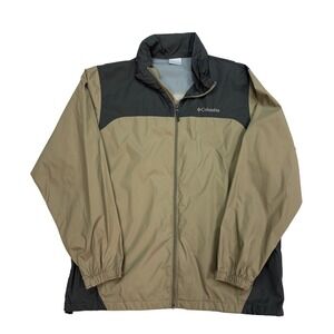 Columbia Windbreaker Jacket Mens Large Tan Black Full Zip Hooded Hiking Outdoor
